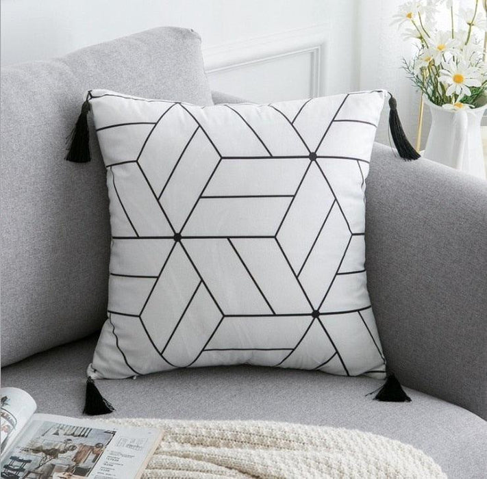 Luxurious White and Black Velvet Pillow Cover for Elegant Home Styling