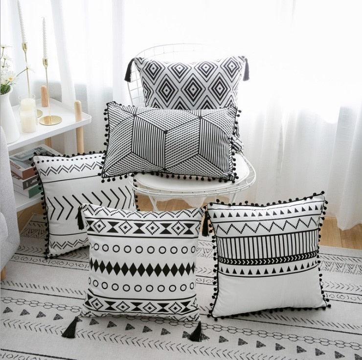 Elevate your Home Decor with Luxurious White and Black Velvet Pillow Cover
