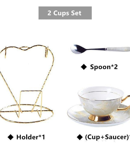 Elegant Chrysanthemum Marbled Bone China Tea Set: Exquisite 21-Piece Porcelain Collection