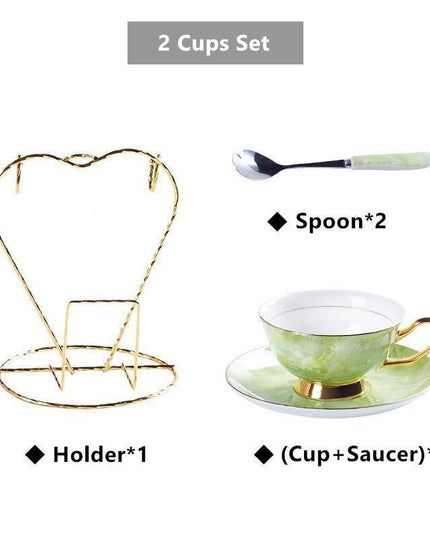 Elegant Chrysanthemum Marbled Bone China Tea Set: Exquisite 21-Piece Porcelain Collection