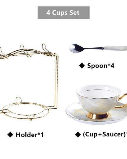 Elegant Chrysanthemum Marbled Bone China Tea Set: Exquisite 21-Piece Porcelain Collection