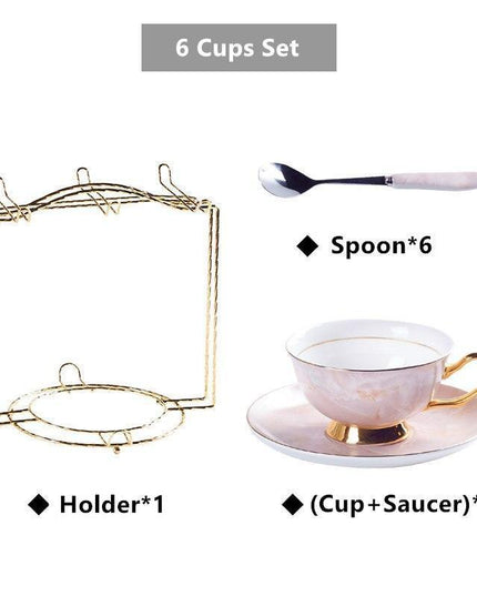 Elegant Chrysanthemum Marbled Bone China Tea Set: Exquisite 21-Piece Porcelain Collection