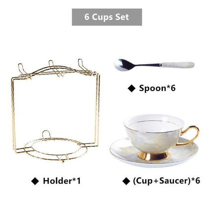 Elegant Chrysanthemum Marbled Bone China Tea Set: Exquisite 21-Piece Porcelain Collection