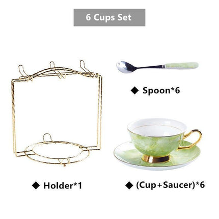 Elegant Chrysanthemum Marbled Bone China Tea Set: Exquisite 21-Piece Porcelain Collection