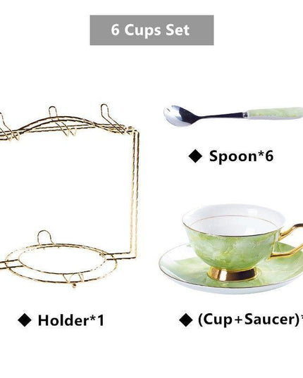 Elegant Chrysanthemum Marbled Bone China Tea Set: Exquisite 21-Piece Porcelain Collection