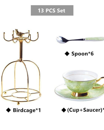 Elegant Chrysanthemum Marbled Bone China Tea Set: Exquisite 21-Piece Porcelain Collection