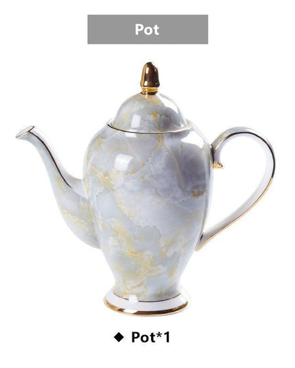 Elegant Chrysanthemum Marbled Bone China Tea Set: Exquisite 21-Piece Porcelain Collection