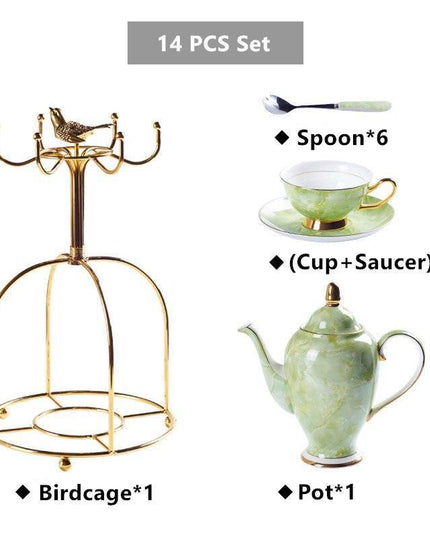 Elegant Chrysanthemum Marbled Bone China Tea Set: Exquisite 21-Piece Porcelain Collection