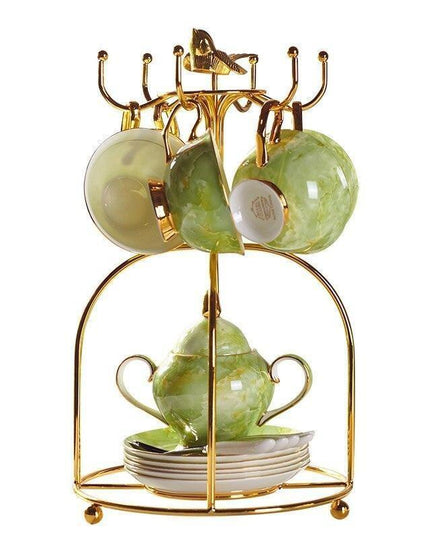 Elegant Chrysanthemum Marbled Bone China Tea Set: Exquisite 21-Piece Porcelain Collection