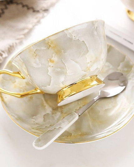 Elegant Chrysanthemum Marbled Bone China Tea Set: Exquisite 21-Piece Porcelain Collection