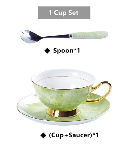 Elegant Chrysanthemum Marbled Bone China Tea Set: Exquisite 21-Piece Porcelain Collection