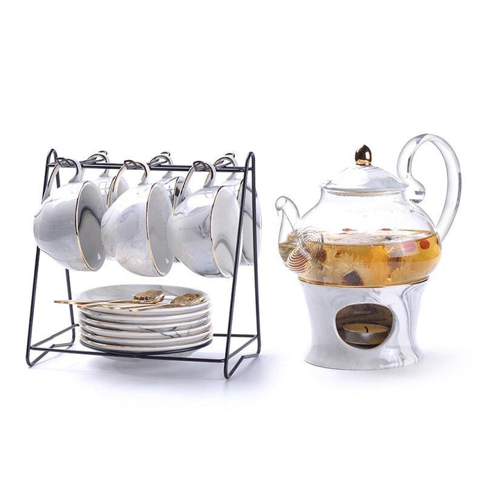 Elegant Golden Marbled Tea Set with Luxurious Gold Accents