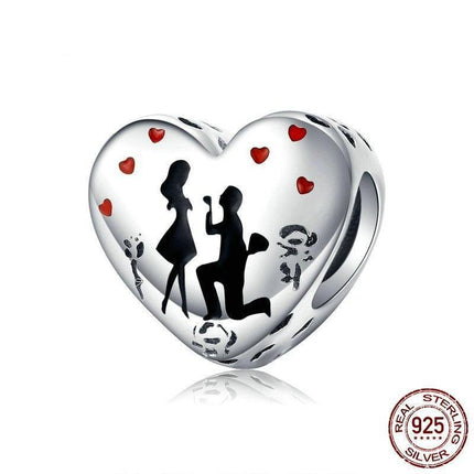 Timeless Romance "Will You Marry Me?" Heart Enamel Charm 925 Silver Bracelet