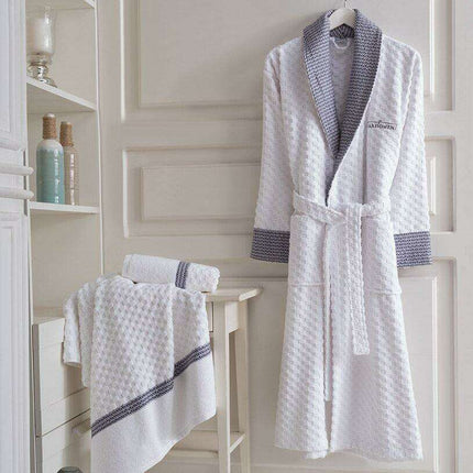 Luxe Men's White Turkish Cotton Bathrobe and Slippers Set