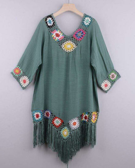 Tropical Chic: Embroidered Ombre Tassel Beach Cover-Up