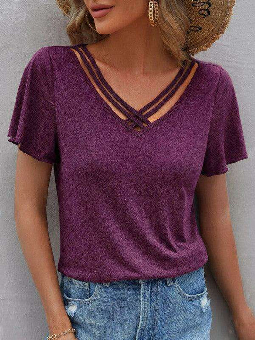 Chic V-Neck Tee with Cross Straps - Effortless Everyday Elegance