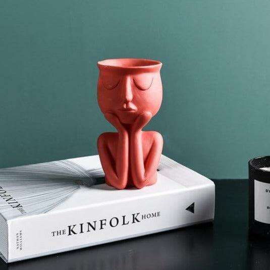 Contemporary Nordic Head-Shaped Ceramic Vase for Modern Interiors