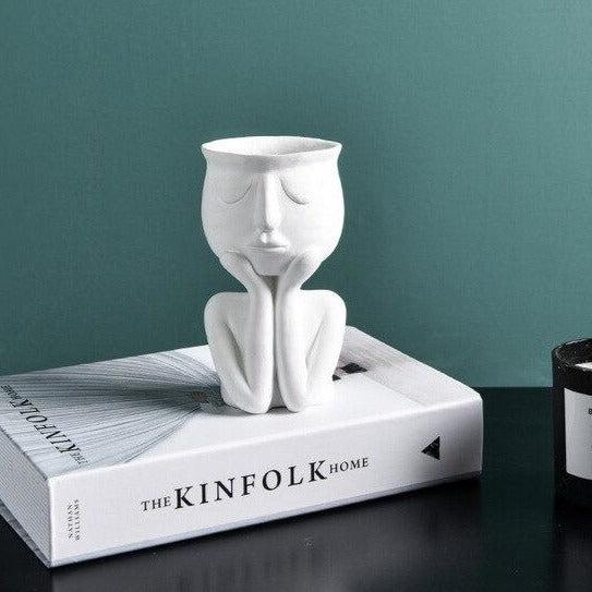 Artistic Nordic Minimalist Ceramic Vase Featuring Abstract Head Shape
