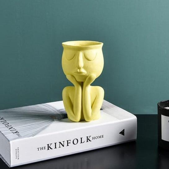 Scandinavian Modern Ceramic Vase Featuring Abstract Human Face Shape