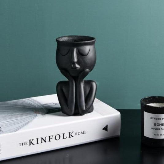 Artistic Nordic Minimalist Ceramic Vase Featuring Abstract Head Shape