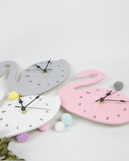 Whimsical Nordic Wooden Rabbit and Swan Wall Clock for Magical Kids' Room Decor