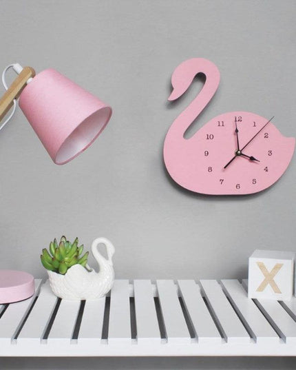Whimsical Nordic Wooden Rabbit and Swan Wall Clock for Magical Kids' Room Decor