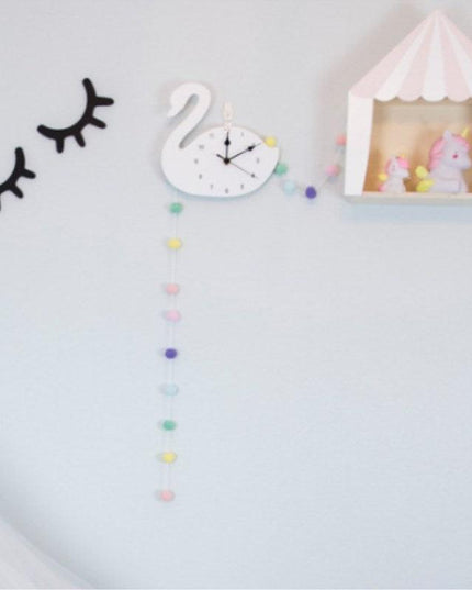 Whimsical Nordic Wooden Rabbit and Swan Wall Clock for Magical Kids' Room Decor