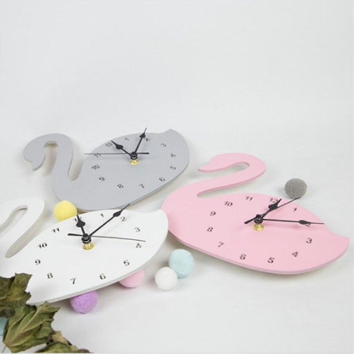 Nordic Wooden Rabbit Swan Crown Cloud Wall Clock for Kids Room Decor with Whimsical Touch