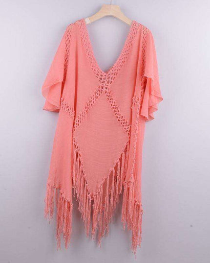 Boho Chic Crochet Fringed Cover-Up | Stylish Poncho for Summer Beach Escapes