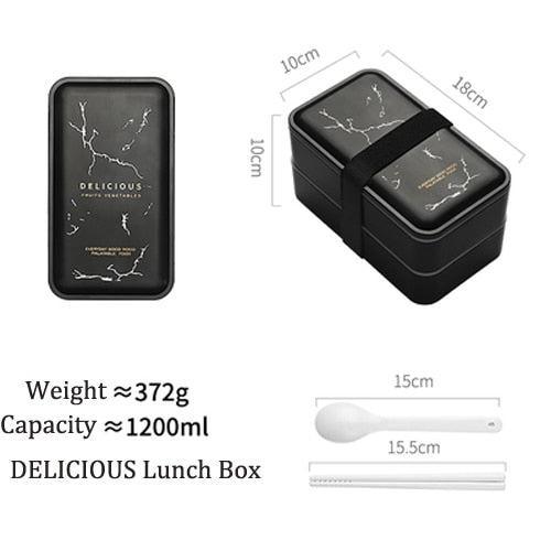 Portable Rectangular Lunch Box Double Plastic Health Material Bento Box 1200ml - Très Elite