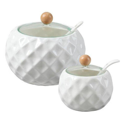 Elegant Ceramic Spice Jar Set with Symbolic Spoons - Premium Kitchen Seasoning Container