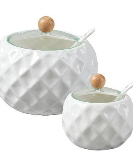 Elegant Ceramic Spice Jar Set with Symbolic Spoons - Premium Kitchen Seasoning Container