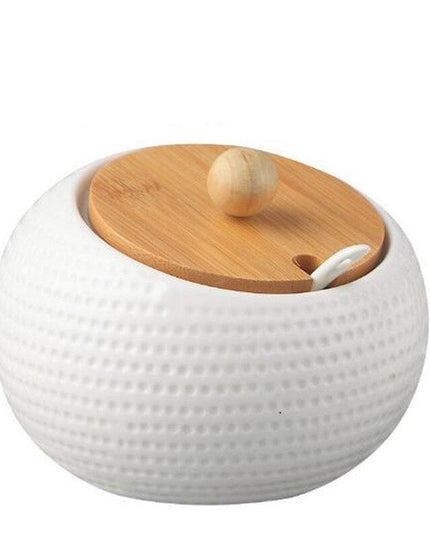 Elegant Ceramic Spice Jar Set with Symbolic Spoons - Premium Kitchen Seasoning Container