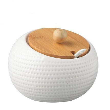 Elegant Ceramic Spice Jar Set with Symbolic Spoons - Premium Kitchen Seasoning Container