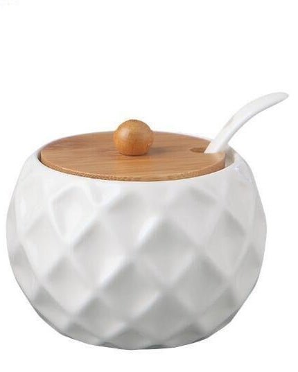 Elegant Ceramic Spice Jar Set with Symbolic Spoons - Premium Kitchen Seasoning Container