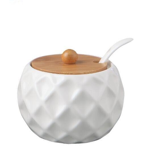 Elegant Ceramic Spice Box with Eco-Friendly Wooden Lid
