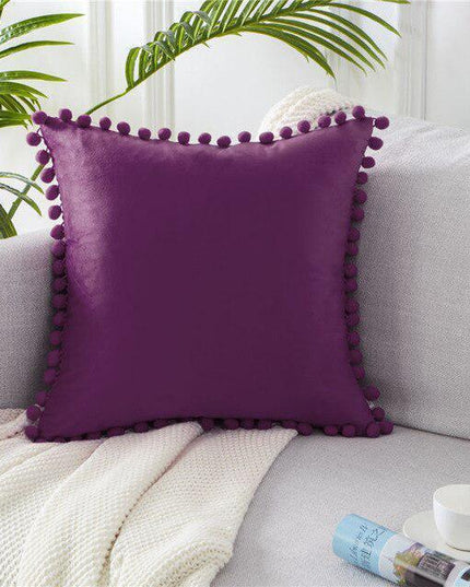 Elegant Velvet Cushion Cover with Playful Pom Pom Details: Transform Your Home Aesthetics
