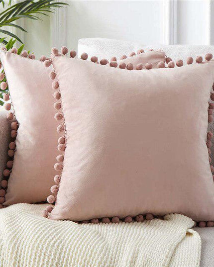 Elegant Velvet Cushion Cover with Playful Pom Pom Details: Transform Your Home Aesthetics