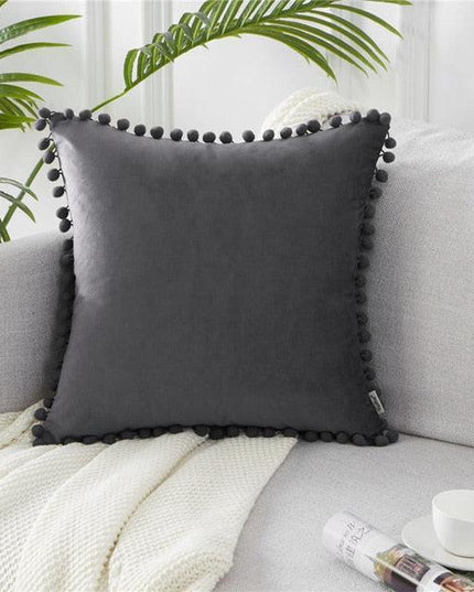 Chic Pom-Pom Velvet Throw Pillow Cover for Elegant Home Decor