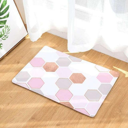 Elegant Blush Pink Hexagonal Honeycomb Area Rug