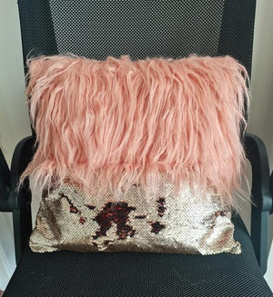 Faux fur Cushion Cover for Home Decor-Home Décor›Decorative Accents›Pillows, Cushions & Inserts-Très Elite-450mmx450mm-Sequins pink-Très Elite