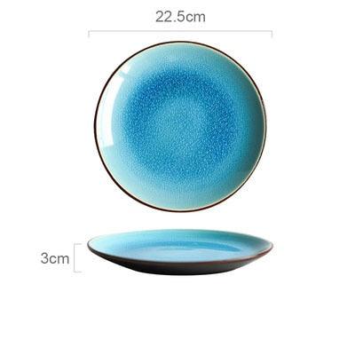 Elegant Ocean Blue Ceramic Dinnerware Set with Exquisite Ice Cracking Glaze