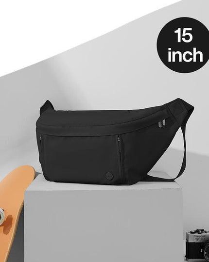Men's Stylish Nylon Half Moon Crossbody Bag with Secure Zip and Multiple Pockets