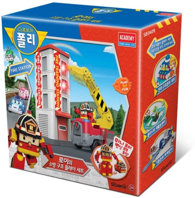 Robocar Poli Roy Fire Rescue Training Set(Roy Transformable Toy + Firetruck + Fire Training Station)