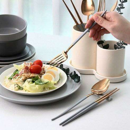 Sleek Gray SSUEIM Mariebel 4-Piece Titanium-Plated Stainless Steel Utensil Set in Gift Box