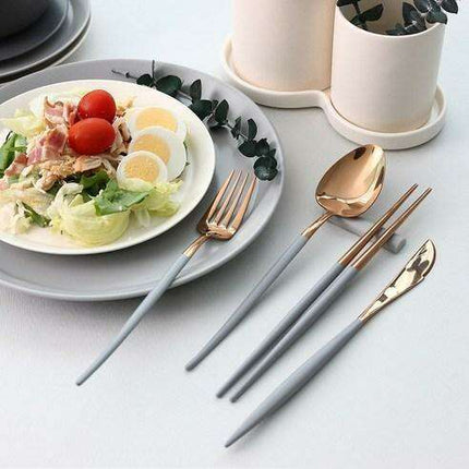 Sleek Gray SSUEIM Mariebel 4-Piece Titanium-Plated Stainless Steel Utensil Set in Gift Box