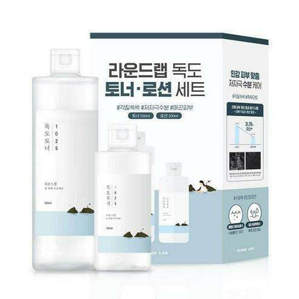 Sensitive Skin Care Duo: Round Lab 1025 Dokdo Toner and Lotion Set