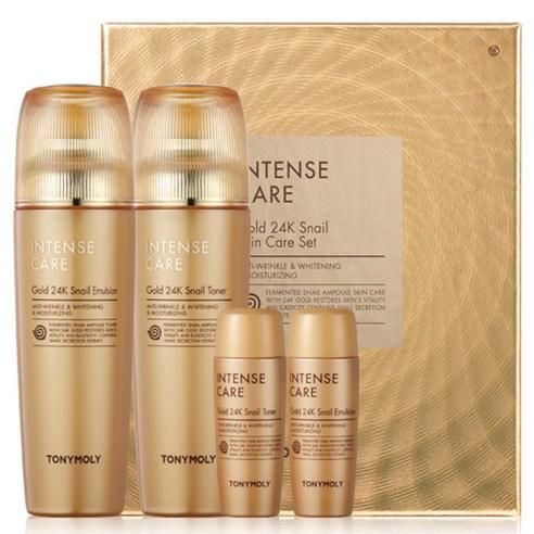 TONYMOLY Intense Care Gold 24K Snail Skincare Set with Toner, Emulsion, and Samples