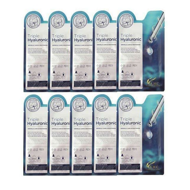 Ultimate Hydration: AHC 10-Pack Triple Hyaluronic Cotton Masks