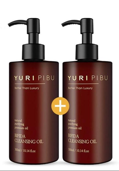 YURI PIBU Bifida Cleansing Oil 300ml + 300ml - Skin-Enhancing Makeup Remover and Nourishing Booster